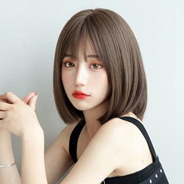 Imagem de Luqeeg Peruca Bob Curta Marrom Profundo Feminina Atraente, Bonita e Elegante para Vários Formatos de Rosto