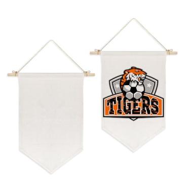 Imagem de Pacote com 20 faixas de linho em branco sublimação, broche para pendurar na parede, estojo de armazenamento de joias, expositor de pino esmaltado, exibição de parede de 50 x 30 cm, bandeira para