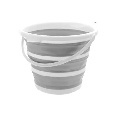 Imagem de Balde Retrátil de Silicone, 10 Litros, Dobrável, Portátil, Cinza, 21cm Altura, com Alça Ergonômica, para Limpeza e Camping