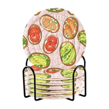 Imagem de SEHANY Conjunto de 6 porta-copos de sobremesa fofos com suporte, porta-copos redondos absorventes de algodão resistente ao calor para mesa de jantar, canecas de café, proteção de copos, 10 cm