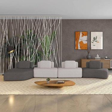 Imagem de Sofá 4 Lugares Orgânico Com Chaise E 3 Módulos Berlim Bouclê Grafite-cinza Claro K01 - D`rossi