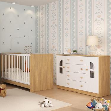 Imagem de Berço 3 em 1 para Colchão 130x60cm com Cômoda 2 Portas 4 Gavetas Amora Multimóveis MP4763
