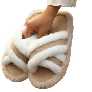 Imagem de Pantufa Chinelo Slide Confortável com Tiras Cruzadas em Pelúcia, Antiderrapante,Flexível Múltiplas Cores (Bege, 33-34, BR, Adulto, Numérico, 34)