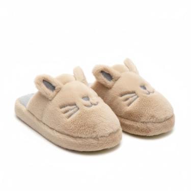 Imagem de Pantufa Feminina Infantil de Gato Antiderrante Macia Confortavél (Caqui, BR, Adulto, Numérico, 34)