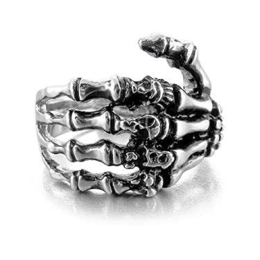 Imagem de FORUBUS Anéis de mão de caveira gótica para mulheres, homens, Halloween, esqueleto, mão, cosplay, joias, Latão, Pedra