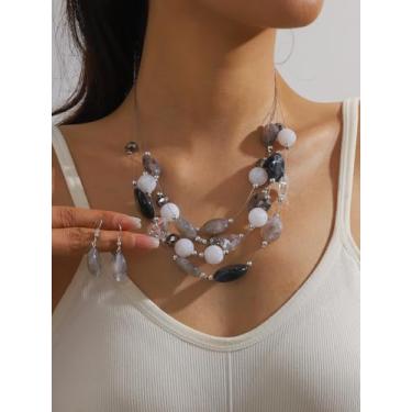 Imagem de Conjunto de colar e brincos de gota com contas de cristal colorido multicamadas e disco colorido, joia boêmia de verão vibrante, One Size, Metal Pedra, Sem Pedra Preciosa