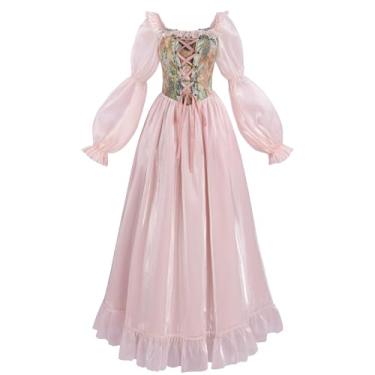Imagem de NSPSTT Vestido renascentista branco feminino vestido de fada fantasia medieval vitoriana, rosa, P