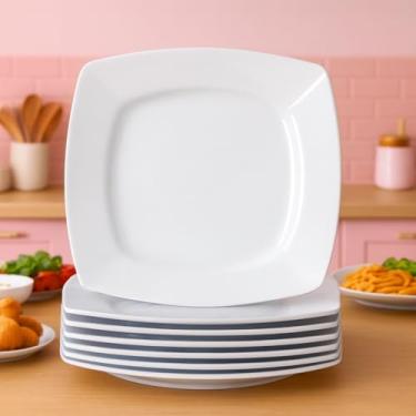 Imagem de kit 5 Pratos Quadrados Plástico Resistente Branco 23 x 23 Reutilizável Para Uso Doméstico Piscina Churrasco Criança