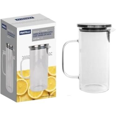 Imagem de Jarra de Vidro Borossilicato 1,1L Tampa Inox Resistente Calor Frio Água Suco Chá Café Cozinha Casa Premium Transparente Durável Elegante
