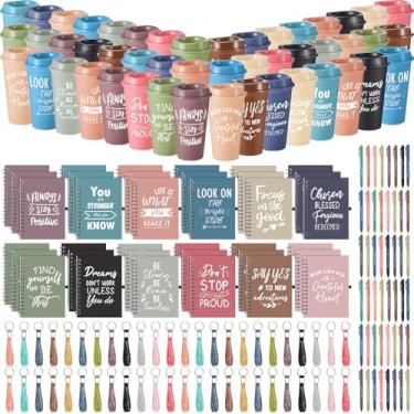 Imagem de Skylety 192 peças, presentes inspiradores de Natal, copos de plástico inspiradores de 473 ml, mini cadernos espirais, canetas esferográficas, chaveiros, presentes motivacionais a granel para mulheres