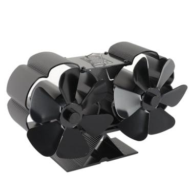 Imagem de GLOGLOW Ventilador de Lareira, Padrão Floral de Duas Cabeças Ventilador de Fogão Movido a Calor 180 220CFM 1400rpm ≤25dB Liga de Alumínio 6 Lâminas, Com Distribuição de Calor (Com termômetro)