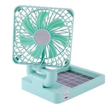 Imagem de Ventilador Solar Portátil, Verde Água, 3 Velocidades, Dobrável, Carregamento USB e Solar, Base Giratória 360°, 22x13x18.5cm, Bateria de Lítio 2400mAh, para Camping e Ar Livre
