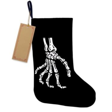 Imagem de TSUYAWU Meia de Natal gótica para decoração de árvore de Natal – meia de Natal temática gótica pendurada para lareira escadas de parede, decoração de Natal 45,7 x 30,5 cm