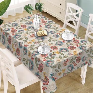 Imagem de Livcoz Toalha de mesa retangular floral vintage 152 x 213 cm, toalha de mesa de jantar decorativa pastoral de flores coloridas retrô, decoração de festa de piquenique para primavera verão