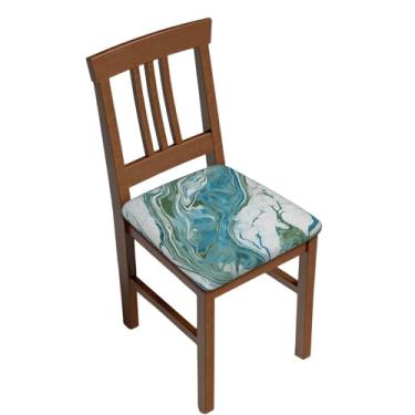 Imagem de ZERAOKE Capa de almofada quadrada estampada em mármore azul-petróleo e dourado com laços para decoração de cadeira de jantar, casa, casamento. Duas peças