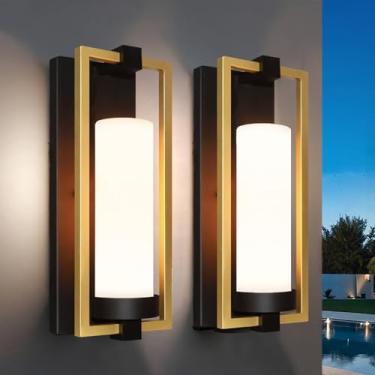 Imagem de ALVIME LIGHTING Luminária De Parede Externa Moderna Alvime, Luzes Externas À Prova D'Água, Lanterna Para Varanda E Pátio, Lâmpadas Douradas Entrada, Garagem, Casa, Porta Da Frente, Varanda, Base E26
