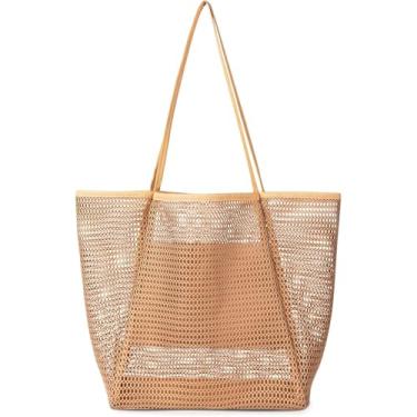 Imagem de Bolsa feminina de malha para praia, bolsa de piscina casual dobrável, essencial para férias na piscina e viagens à praia