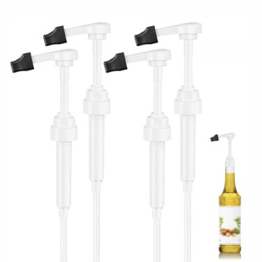 Imagem de Pacote com 4 bombas de xarope de café para garrafas de 750 ml - Ajuste universal para garrafas de vidro Monin | Dispensador de precisão sem obstrução com 6 tampas de ponta - Perfeito para cafeteria