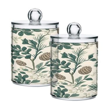 Imagem de Qilmy Pacote com 2 suportes de ponta de pinheiro, frascos de boticário de 400 ml, vasilha organizadora de banheiro para cotonetes, bolas de algodão, almofadas de maquiagem, fio dental, sais de banho