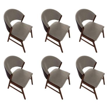 Imagem de Kit 6 Cadeiras De Jantar Madeira Maciça Débora Em Facto Ocre Bege Linho Mel