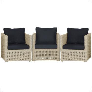 Imagem de 3 Poltronas Madri Alumínio Corda Náutica Estofado 12 Trama Rami