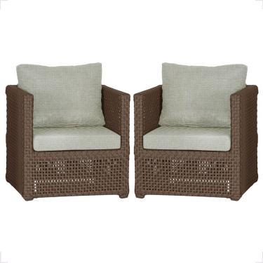 Imagem de 2 Poltronas Madri Alumínio Corda Náutica Estofado 3 Trama Marrom