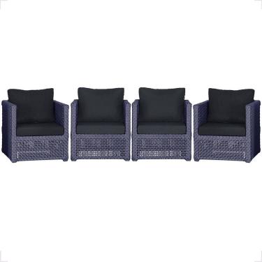 Imagem de 4 Poltronas Madri Alumínio Corda Náutica Estofado 12 Trama Azul