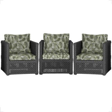 Imagem de 3 Poltronas Madri Alumínio Corda Náutica Estofado 5 Trama Preto