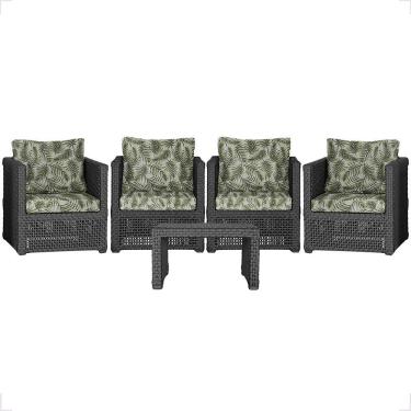 Imagem de Mesa E 4 Poltronas Madri Corda Náutica Estofado 5 Trama Preto