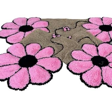 Imagem de Conjunto de tapetes para passadeira de corrida Tapetes de cozinha Decoração funcional Conforto Casa(Jogo Três Peças Rosa/Bege)