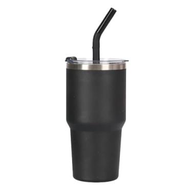 Imagem de Garrafa Térmica Inoxidável 1,2L, Portátil com Tampa e Canudo Anti-Vazamento(Preto-600ml Sem alça)