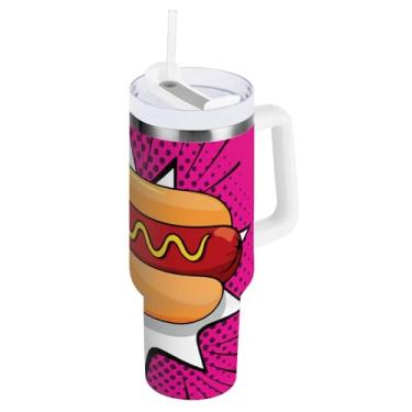 Imagem de ODAWA Copo grande Art Hot Dog isolado a vácuo com tampa e canudo copo de café de viagem