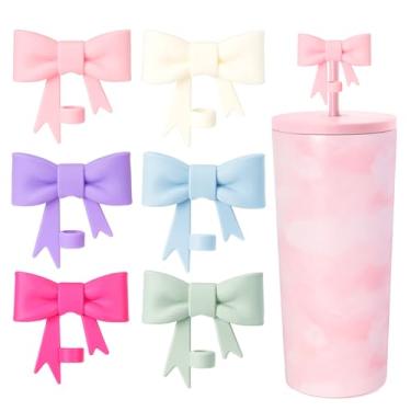 Imagem de 6 peças de capas de canudo de laço fofas de 8 mm, tampas compatíveis com copos Stanley, protetores de pontas de canudo de silicone reutilizáveis para canudo, canudo, acessórios