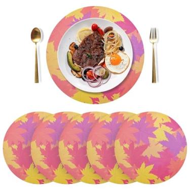 Imagem de Jogo americano redondo de folhas de bordo coloridas conjunto de 6 jogos americanos de PVC redondos de 38 cm para mesa de jantar, tapetes laváveis para festa de Natal
