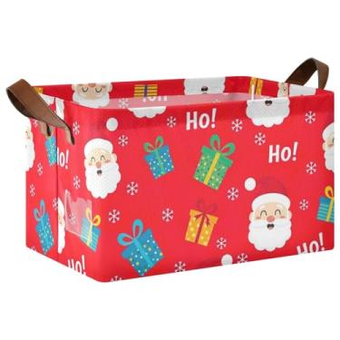 Imagem de Organizador de roupas para armazenamento de roupas, grandes caixas de armazenamento para roupas com alças, cestas organizadoras de 40 x 29 x 25 cm, rostos de Papai Noel, vermelho, pacote com 2