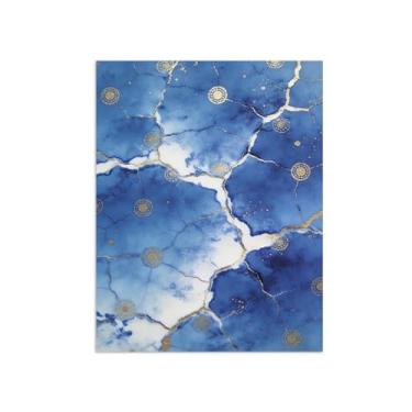 Imagem de Impressões abstratas em tela-Quadro texturizado para parede-ouro azul e branca-Pintura moderna para sala de estar 60x80cm Sem Moldura