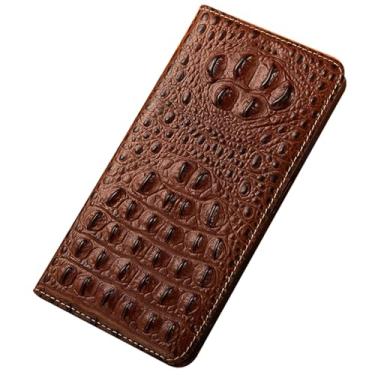 Imagem de LTLMYDAM Capa de couro genuíno para Xiaomi 17 Pro Max/17 Pro/17, capa carteira de alívio de cabeça de crocodilo 3D com aba de borda macia, marrom, 17 Pro