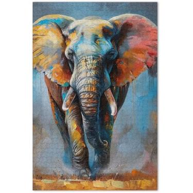 Imagem de Elefante pintura original em óleo sobre tela estoque quebra-cabeça 500 peças adultos elefantes brancos presentes quebra-cabeças exclusivos cenário arte floral, 20,5 x 14,9 polegadas