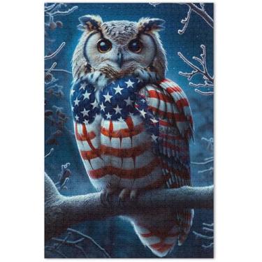 Imagem de Quebra-cabeça de coruja bandeira americana adulto 500 peças presentes de jogos amigos família quebra-cabeça colorido animal arte floral, 50 x 37 centímetros
