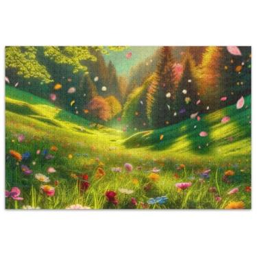 Imagem de Quebra-cabeça de prado com cenário de primavera, 500 peças para adultos, família, presentes, divertidos quebra-cabeças com estampa de flores e animais