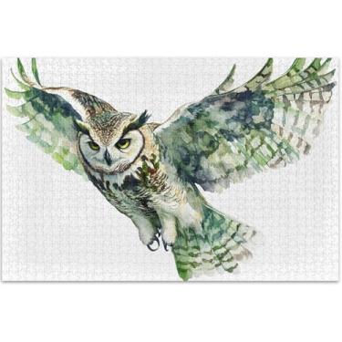 Imagem de Quebra-cabeça com estampa de coruja em aquarela para adultos, 1000 peças, engraçado, cenas de outono, arte floral animal, 75 x 40 cm