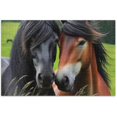 Imagem de Quebra-cabeça de cavalos 1000 peças arte animal adulto impressão paisagem amigos família jogos presentes, 75 x 40 centímetros
