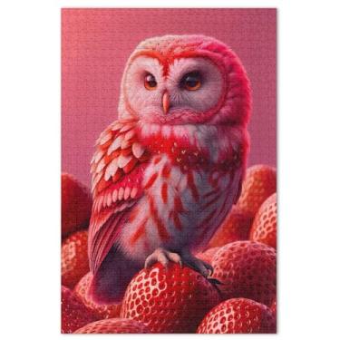 Imagem de Quebra-cabeça vermelho coruja morango 500 peças presentes para amantes de quebra-cabeças, quebra-cabeça exclusivo, brinquedo de arte