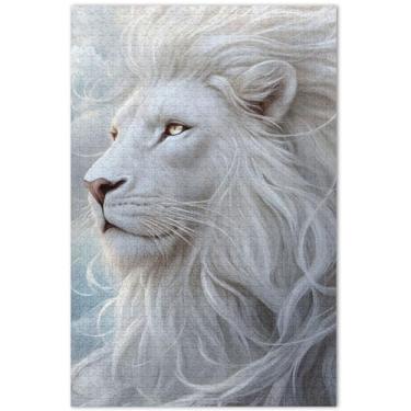 Imagem de Quebra-cabeças para adultos com impressão de juba de leão branco, 500 peças divertidas e bobas personalizadas, pintura de decoração de arte, 51 x 35 cm