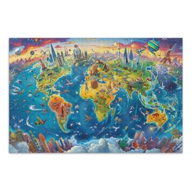 Imagem de Quebra-cabeça grande com mapa do mundo paisagem urbana para adultos com letras nas costas quebra-cabeça de 1000 peças para adultos