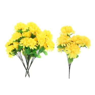 Imagem de ABOOFAN 5 peças de buquê de flores amarelas artificiais de calêndula arranjos florais de seda para decoração ao ar livre do dia do memorial do cemitério, materiais seguros e inodoros