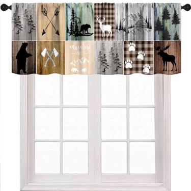 Imagem de Cabana rústica para cozinha, casa de fazenda, urso, veado, alce, caça, animais selvagens, rústico, madeira, estilo campestre cortinas curtas para quarto, sala de estar, café, 1 peça, 137 x 45 cm