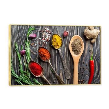 Imagem de NHLDZYH Moldura dourada. Tela decorativa cozinha, arte vintage especiarias coloridas, arte de parede quadros para sala de estar quarto cozinha. C05. 40x60cm