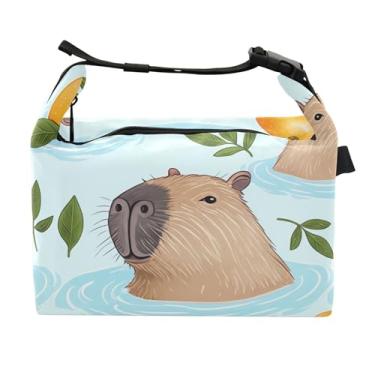 Imagem de TSENQUE Linda bolsa de almoço personalizada de natação capivaras para mulheres, meninas, alça de ombro ajustável, lancheira para trabalho, engraçada, fofa, isolada