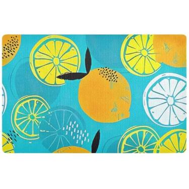 Imagem de TSENQUE Capacho personalizado Tropics Frutas Limão Limão Azul Petróleo Outono Bonito Capacho Impermeável Entrada Interior Exterior Tapetes para Entrada Externa 81 x 50 cm